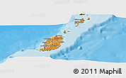 Political Shades Panoramic Map of Grenada, satellite outside, bathymetry sea