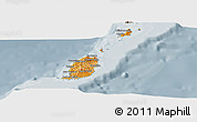 Political Shades Panoramic Map of Grenada, semi-desaturated