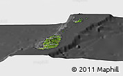 Satellite Panoramic Map of Grenada, darken, desaturated