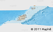 Shaded Relief Panoramic Map of Grenada, political shades outside, shaded relief sea