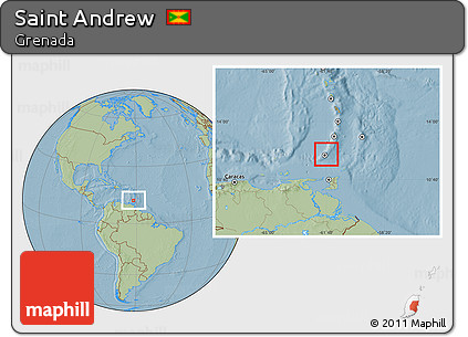 Savanna Style Location Map of Saint Andrew, within the entire country, hill shading