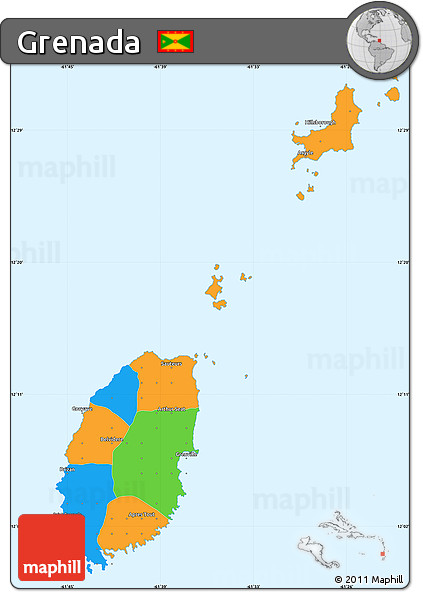Political Simple Map of Grenada, political shades outside