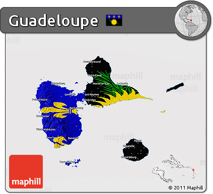 Flag 3D Map of Guadeloupe, flag rotated