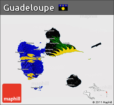 Flag 3D Map of Guadeloupe, flag rotated