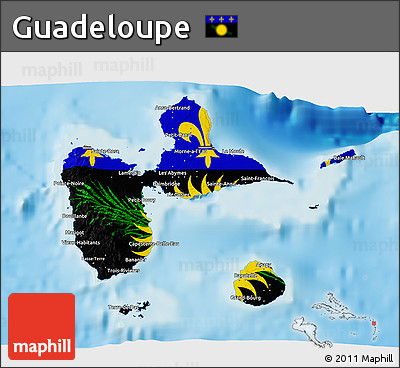 Flag 3D Map of Guadeloupe, physical outside, flag centered