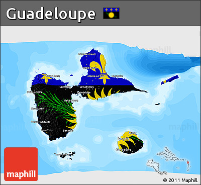 Flag 3D Map of Guadeloupe, single color outside, bathymetry sea, flag centered