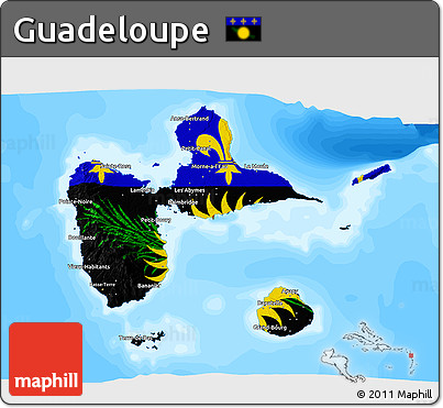 Flag 3D Map of Guadeloupe, single color outside, bathymetry sea, flag centered