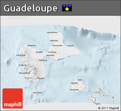 Gray 3D Map of Guadeloupe, single color outside