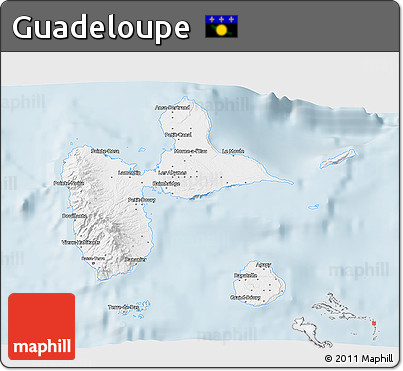 Gray 3D Map of Guadeloupe, single color outside