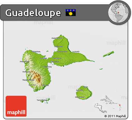 Physical 3D Map of Guadeloupe, cropped outside