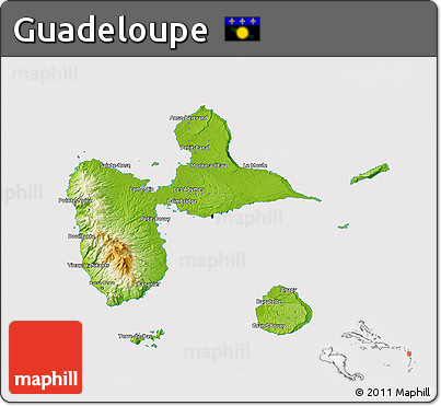 Physical 3D Map of Guadeloupe, cropped outside