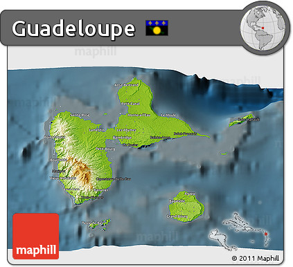 Physical 3D Map of Guadeloupe, darken