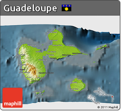 Physical 3D Map of Guadeloupe, darken