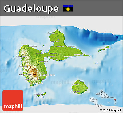 Physical 3D Map of Guadeloupe, lighten, land only