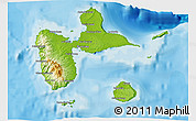 Physical 3D Map of Guadeloupe, single color outside, bathymetry sea, shaded relief sea