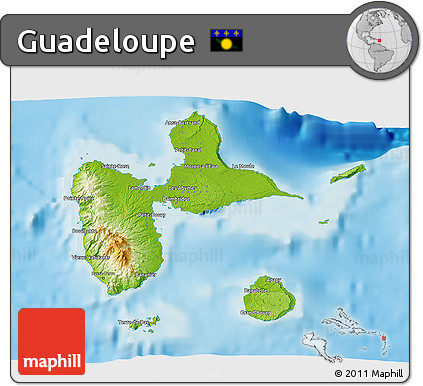 Physical 3D Map of Guadeloupe, single color outside