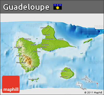 Physical 3D Map of Guadeloupe, single color outside
