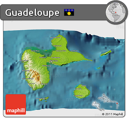 Physical 3D Map of Guadeloupe, single color outside, satellite sea