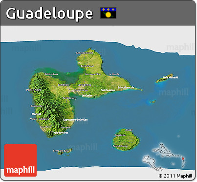 Satellite 3D Map of Guadeloupe, lighten, land only