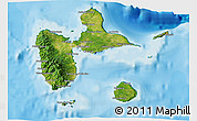 Satellite 3D Map of Guadeloupe, political shades outside
