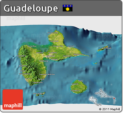 Satellite 3D Map of Guadeloupe, shaded relief outside, satellite sea