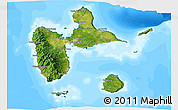 Satellite 3D Map of Guadeloupe, single color outside, bathymetry sea