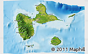 Satellite 3D Map of Guadeloupe, single color outside, shaded relief sea