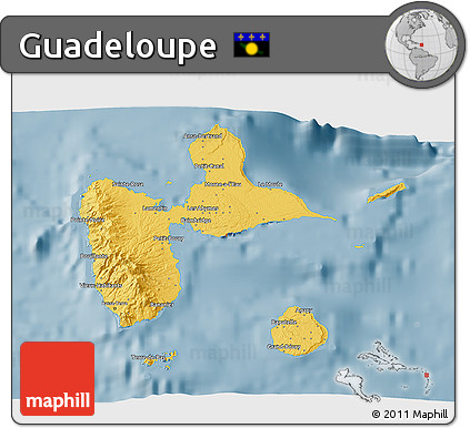 Savanna Style 3D Map of Guadeloupe, single color outside