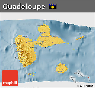 Savanna Style 3D Map of Guadeloupe, single color outside