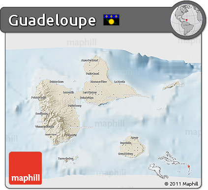 Shaded Relief 3D Map of Guadeloupe, lighten
