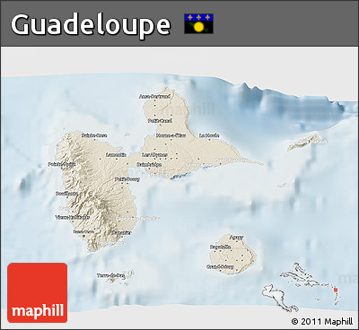 Shaded Relief 3D Map of Guadeloupe, lighten