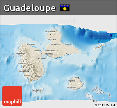 Shaded Relief 3D Map of Guadeloupe, single color outside