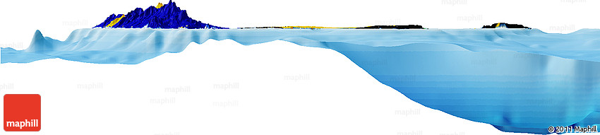 Flag Horizon Map of Guadeloupe, physical outside, bathymetry sea, flag aligned to the middle