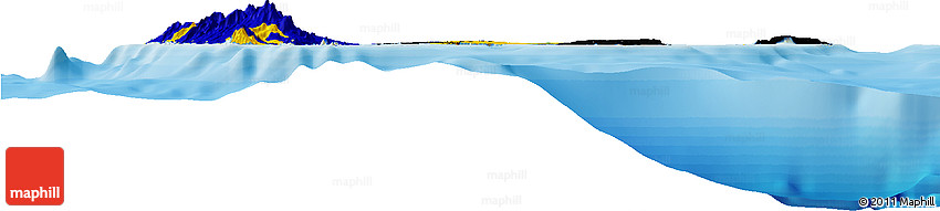 Flag Horizon Map of Guadeloupe, political shades outside, flag rotated