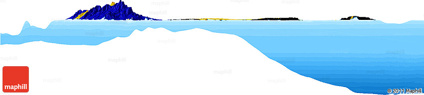 Flag Horizon Map of Guadeloupe, single color outside, bathymetry sea, flag aligned to the middle