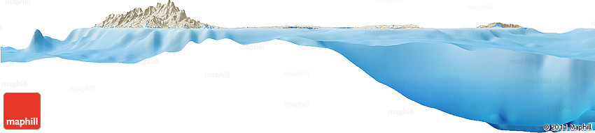 Shaded Relief Horizon Map of Guadeloupe, lighten, land only