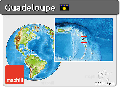 Flag Location Map of Guadeloupe, physical outside