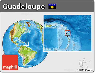 Flag Location Map of Guadeloupe, physical outside