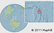 Flag Location Map of Guadeloupe, savanna style outside, hill shading outside