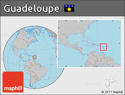 Gray Location Map of Guadeloupe, within the entire continent