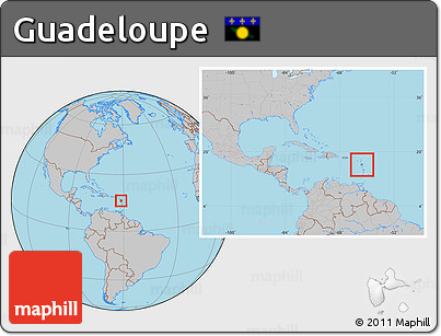 Gray Location Map of Guadeloupe, within the entire continent