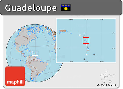 Gray Location Map of Guadeloupe, hill shading inside