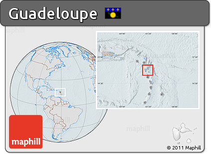 Gray Location Map of Guadeloupe, lighten, hill shading