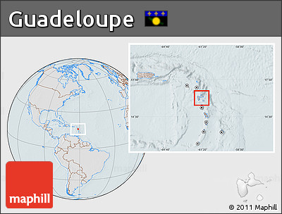 Gray Location Map of Guadeloupe, lighten, hill shading