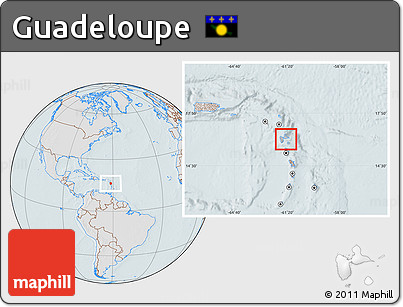 Gray Location Map of Guadeloupe, lighten, hill shading