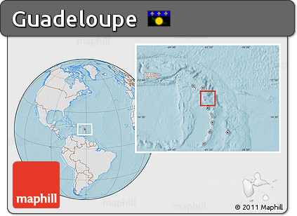 Gray Location Map of Guadeloupe, lighten, land only, hill shading