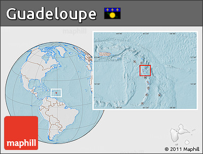 Gray Location Map of Guadeloupe, lighten, land only, hill shading