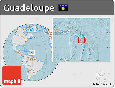 Gray Location Map of Guadeloupe, lighten, land only, hill shading