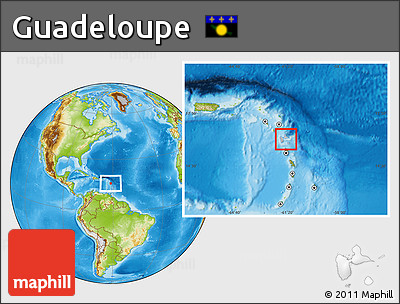 Gray Location Map of Guadeloupe, physical outside, hill shading