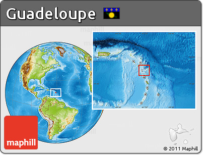 Gray Location Map of Guadeloupe, physical outside, hill shading